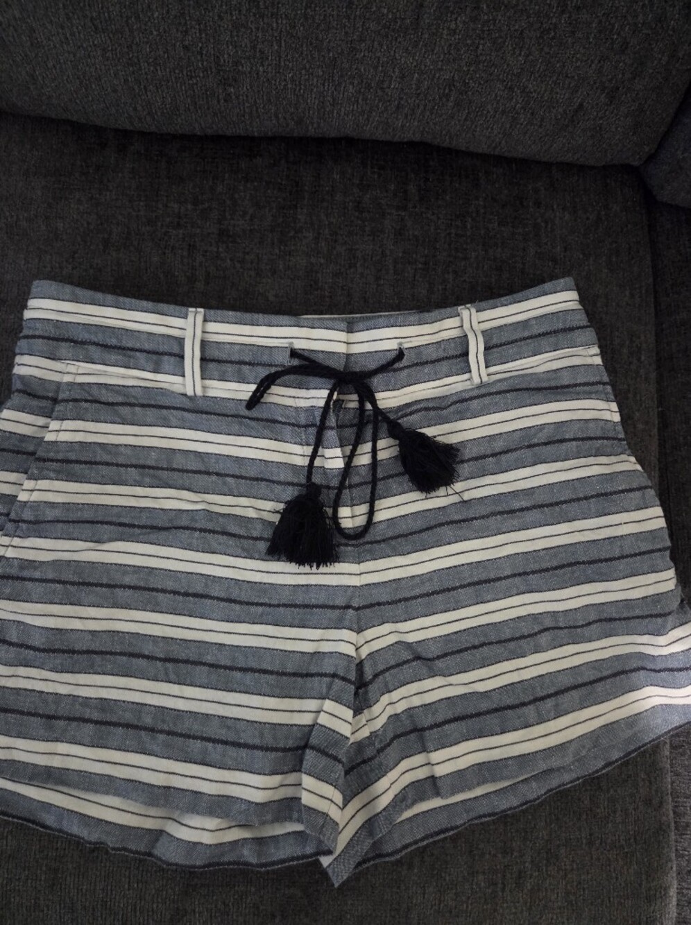 LOFT Blue & White Striped Tassel Drawstring Shorts
